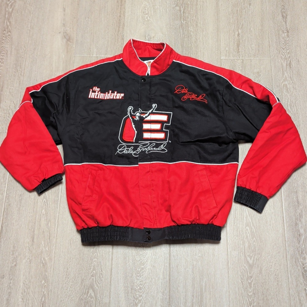 Winner's Circle Dale Earnhardt Embroidered Racing Jacket Mens L Black Red Bomber